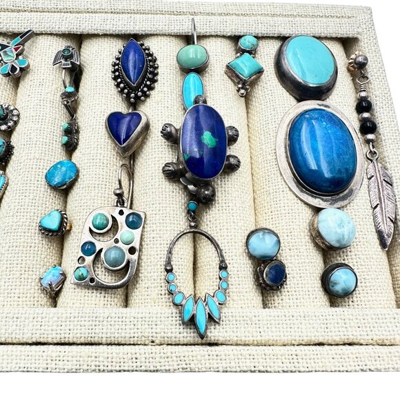 Southwest Native Sterling Silver Turquoise Single Earrings Wear Or Craft 71 Gram - Picture 4 of 6